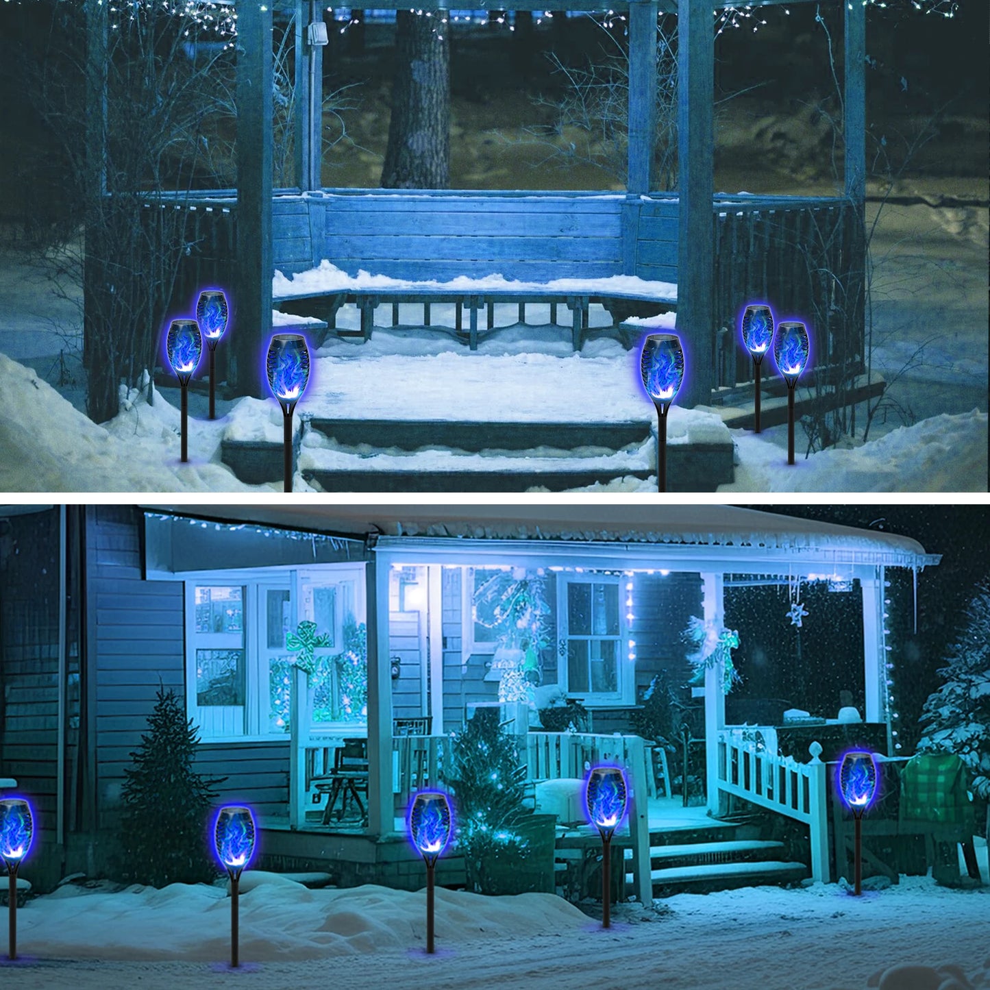 8 Pack Blue Solar Torch Lights Flickering Flame For Garden