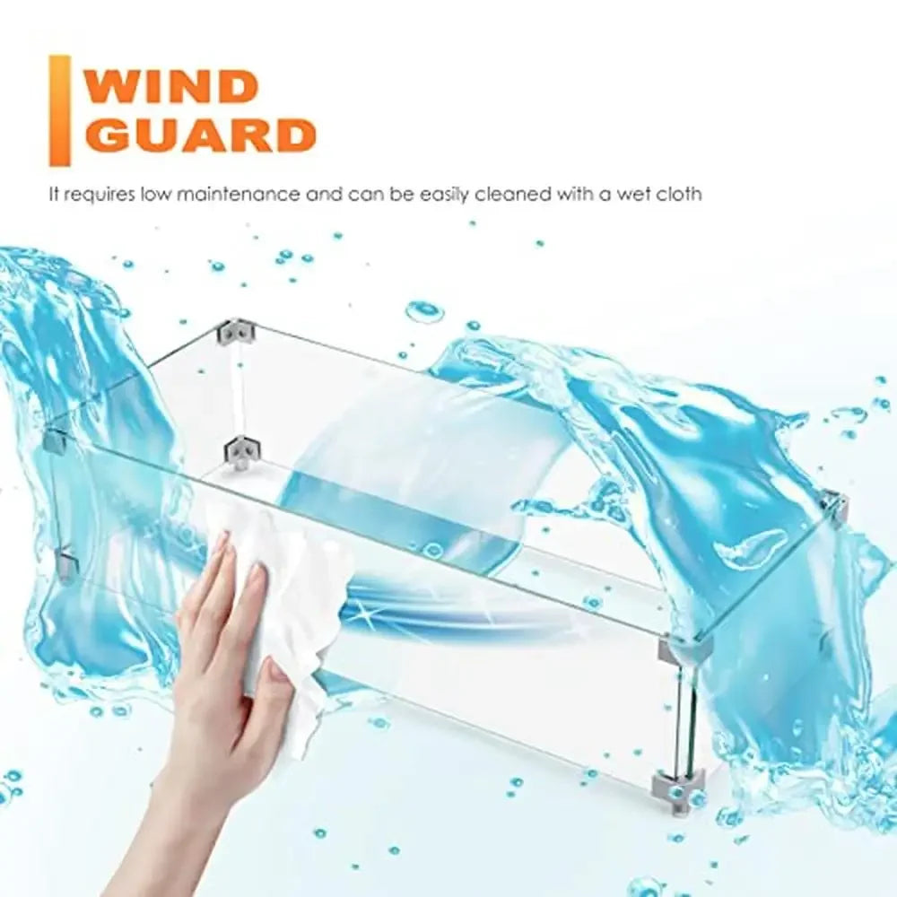 Rectangular Glass Fire Pit Wind Guard Small Outdoor Fire Pit Durable Tempered Glass with Polished Aluminum Brackets Sturdy