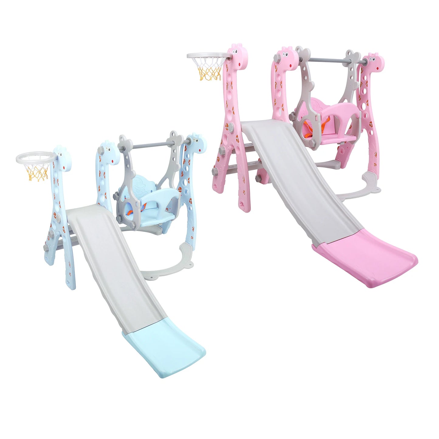 Children Play Slide Set Toddler Climber Swing Set with Basketball Hoop Indoor Outdoor Play Equipment