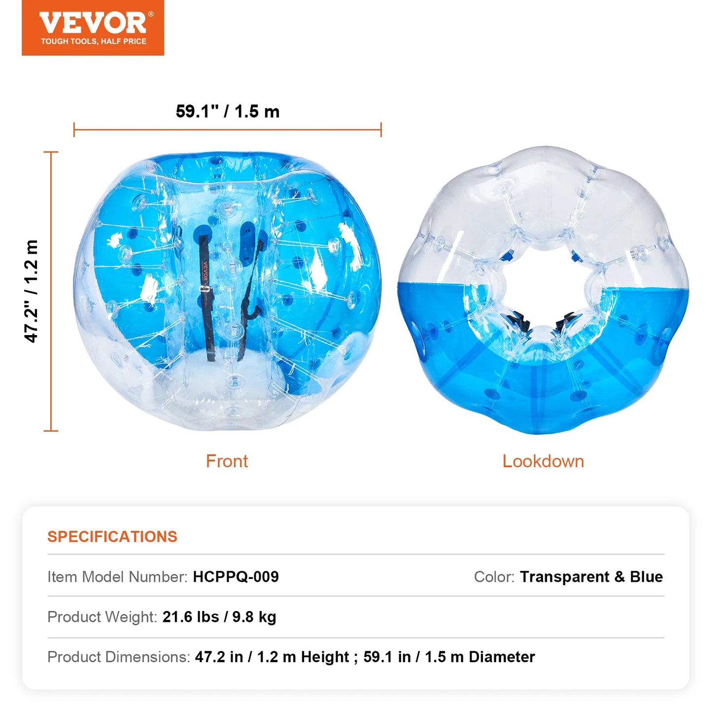 Vevor 5FT Inflatable Bumper Ball Body Sumo Zorb Balls for Teen and Adult 0.8mm PVC Bumper Bopper Toy for Garden Yard and Park