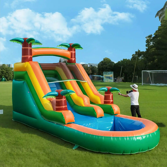 Inflatable Pool Summer Outdoor Air Bounce Water Amusement Play Equipment Inflatable Water Double Slide Bubble Ball