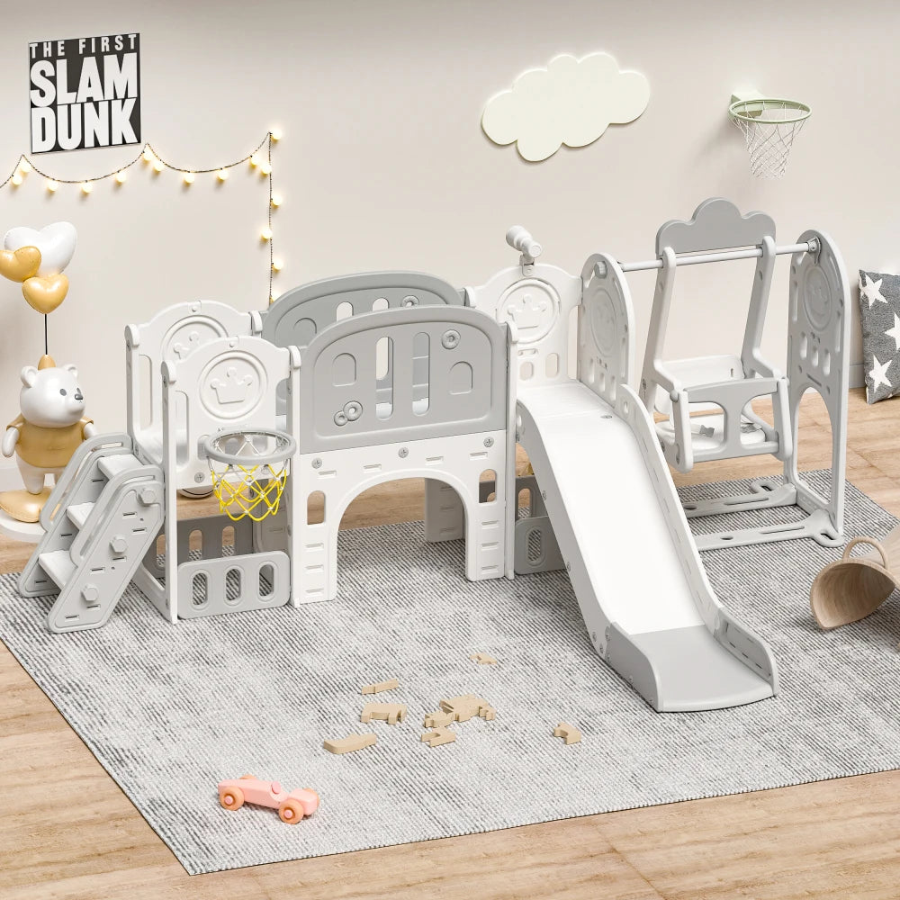 Toddler Slide Kids Slide for Toddlers Age 1 to 4 11 in 1 Baby Slide Outdoor Indoor Playground with Basketball Hoop and Extra Long