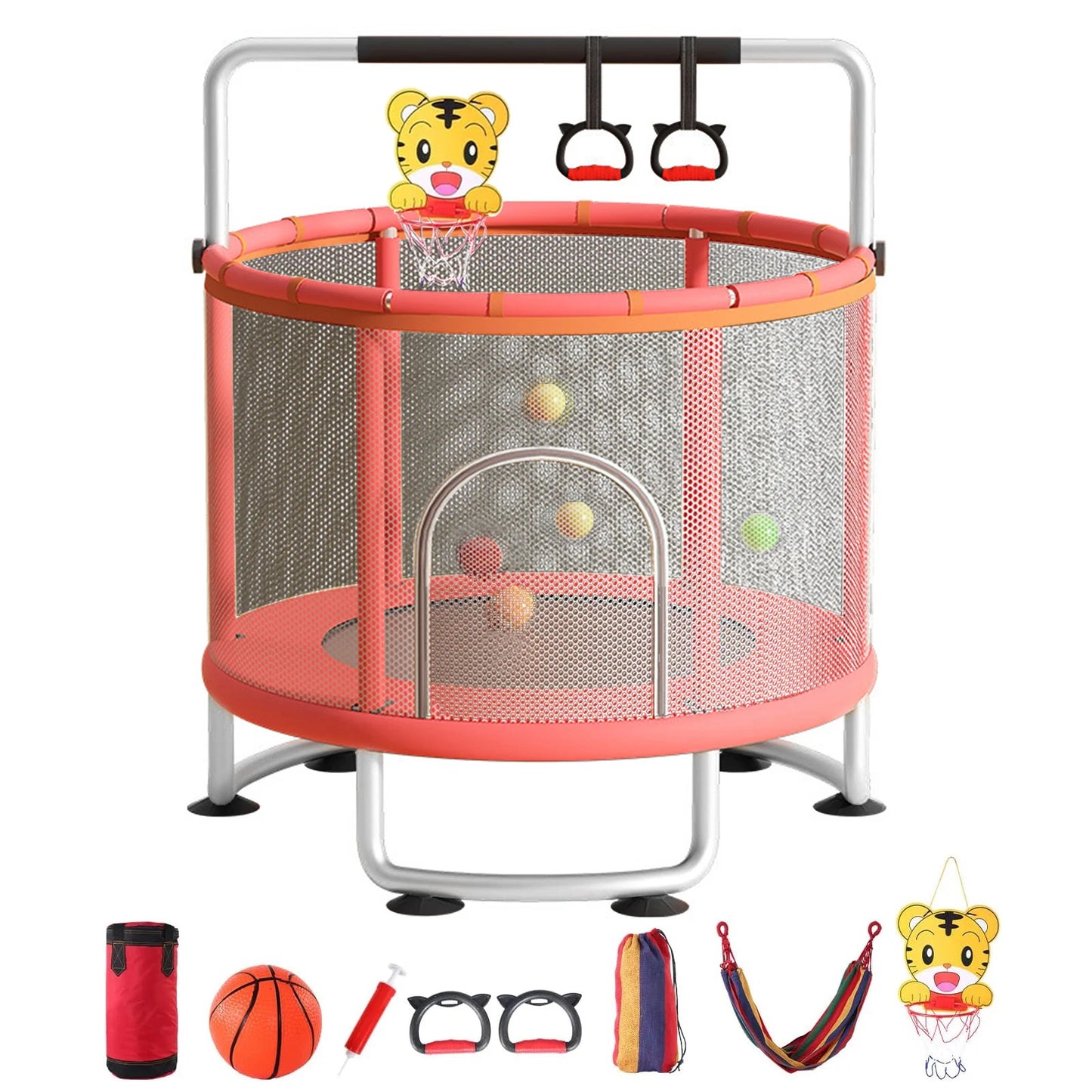 Indoor Trampoline With Protective Net For Adults And Kids 60 Inch Jumping Bed Outdoor Exercise Fitness Equipment