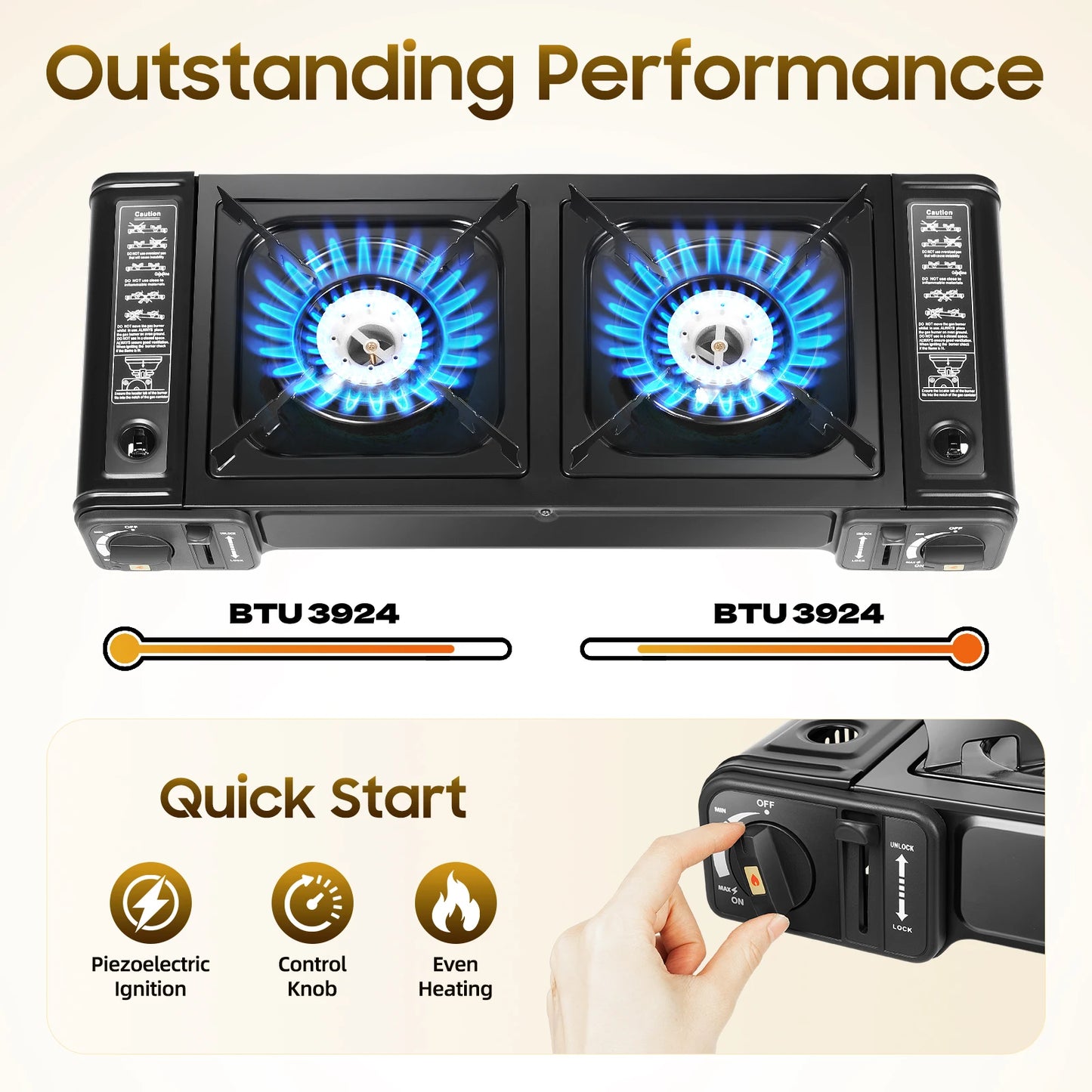 Professional Dual Burner Portable Camping Stove with Grill Tray 1.15kW Burners for Outdoor BBQ and Picnics