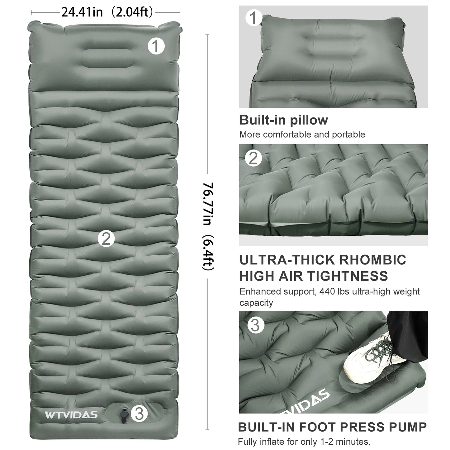 WTVIDAS Oversized Camping Sleeping Pad 4.2 Inch Inflatable