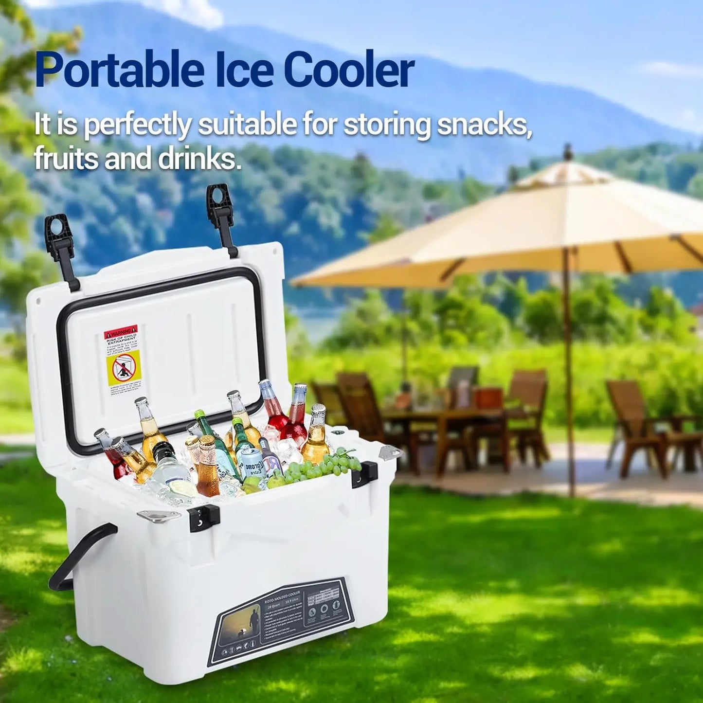 Portable Ice Cooler Heavy Duty Ice Chest with Cup Holder Fish Ruler and Bottle Openers Camping Cooler for Beach and Boat