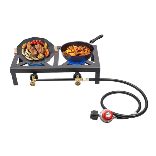Double Propane Camping Stove With Regulator Hose Iron