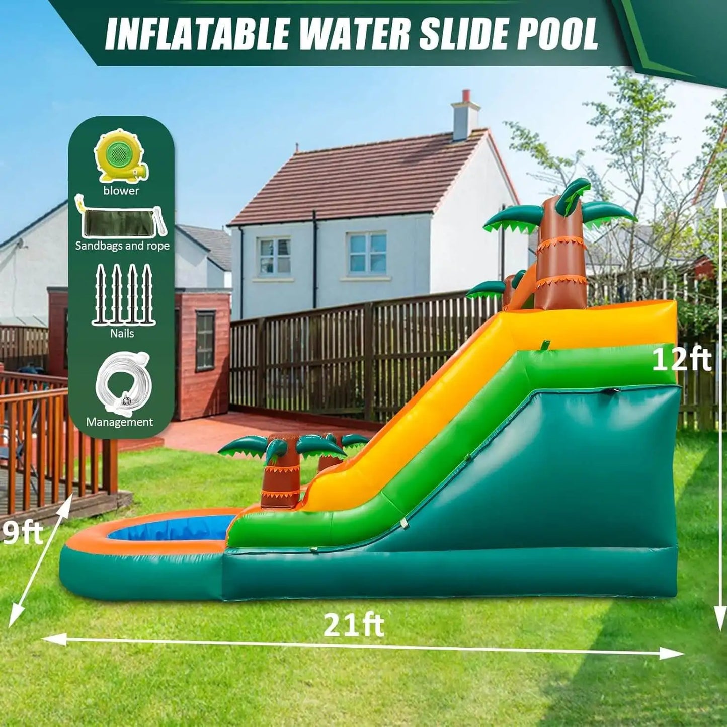 Inflatable Pool Summer Outdoor Air Bounce Water Amusement Play Equipment Inflatable Water Double Slide Bubble Ball