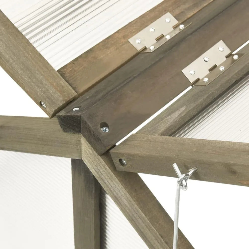 Wooden Greenhouse With Two Hinged Roofs Gray Solid Firwood