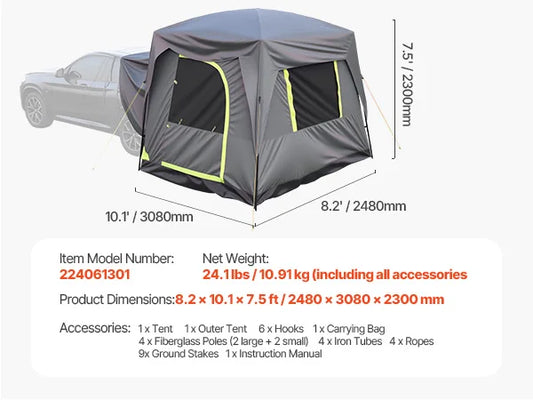 SucceBuy SUV Camp Tent Double Layer Waterproof With Awning