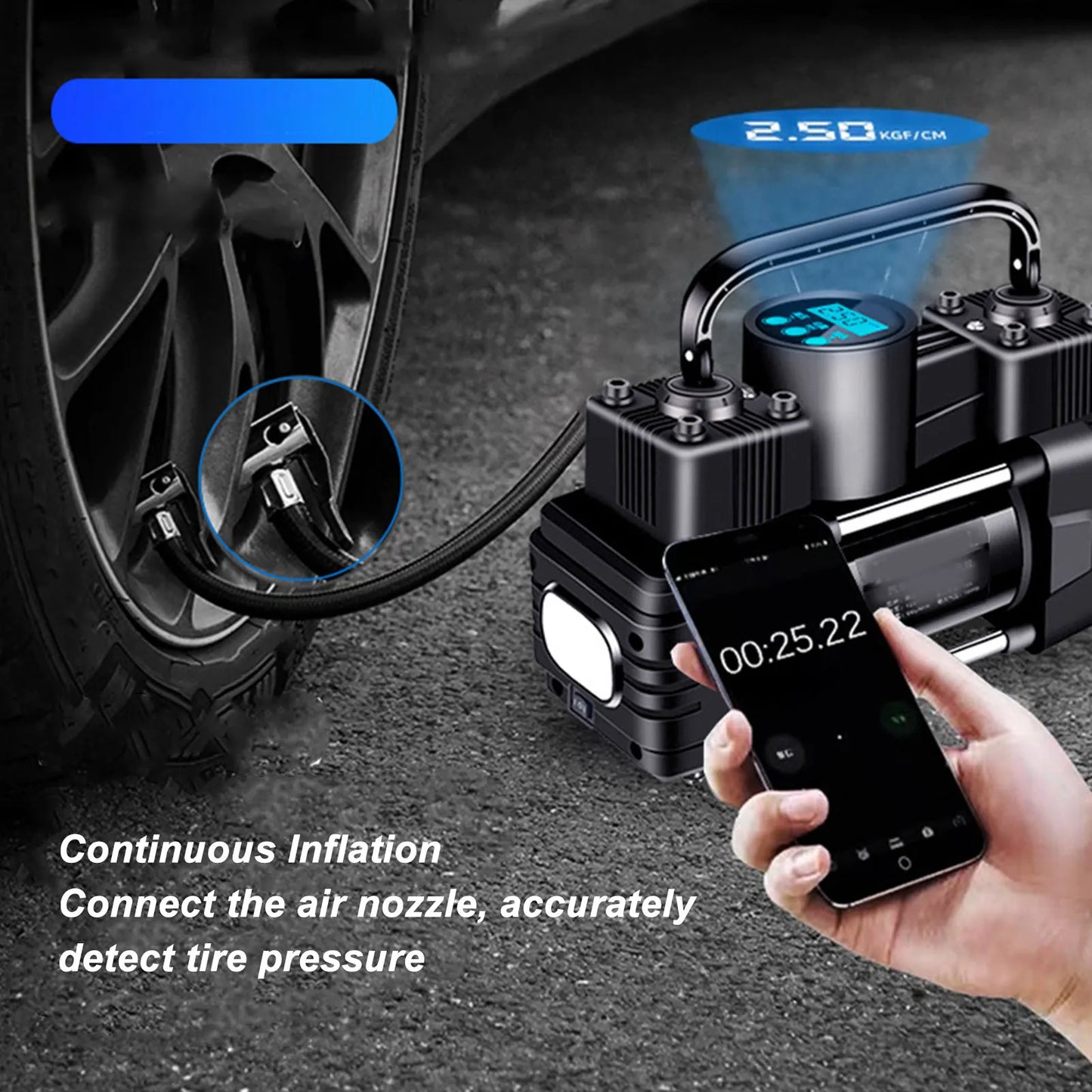 12V Dual Cylinder Car Tire Inflator With LED Display