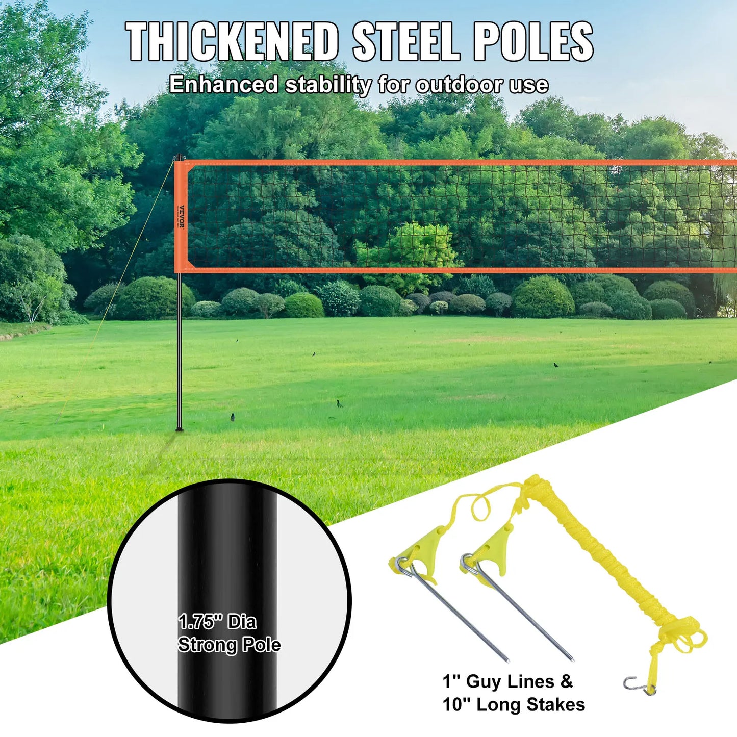 VEVOR 1.25 to 1.75 Inch Outdoor Portable Volleyball Net System Adjustable Height Aluminum Poles Volleyball Set with Pump and Carrying Bag