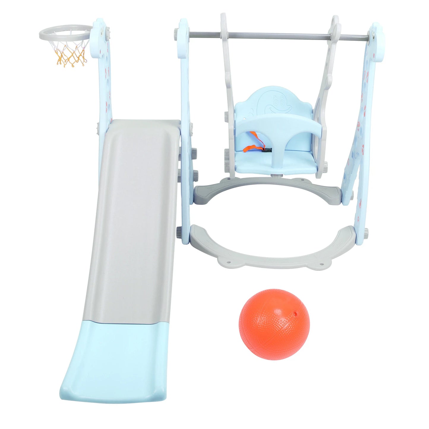Children Play Slide Set Toddler Climber Swing Set with Basketball Hoop Indoor Outdoor Play Equipment