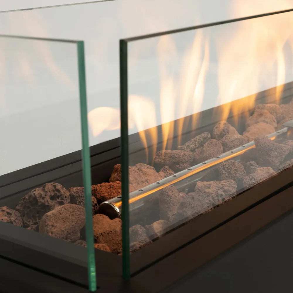 28 Inch Portable Tabletop Propane Fire Pit with Glass Wind Guard and Lava Rock Outdoor Steel Firepit