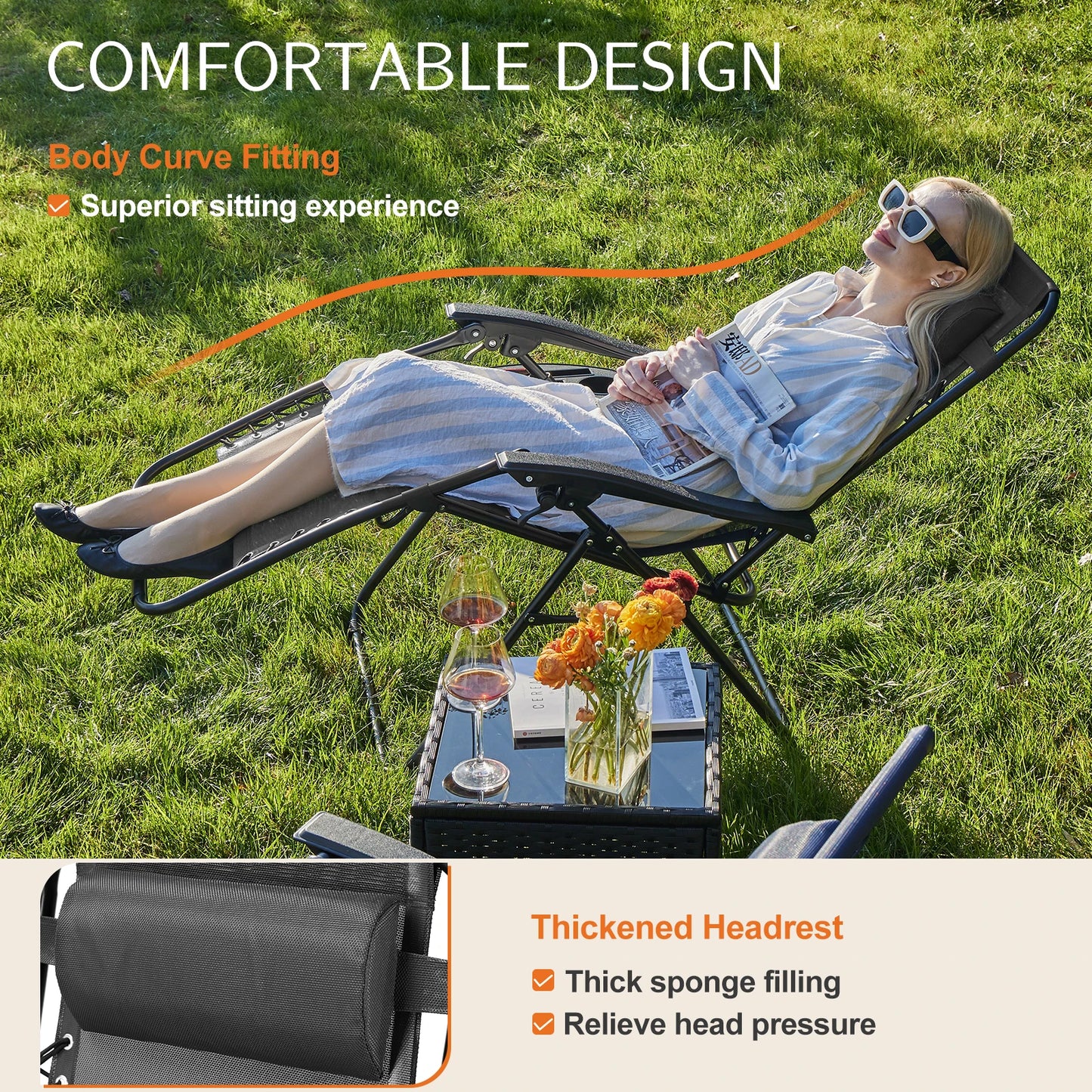 JHK Zero Gravity Recliners Set Of 2 With Cup Holder Trays