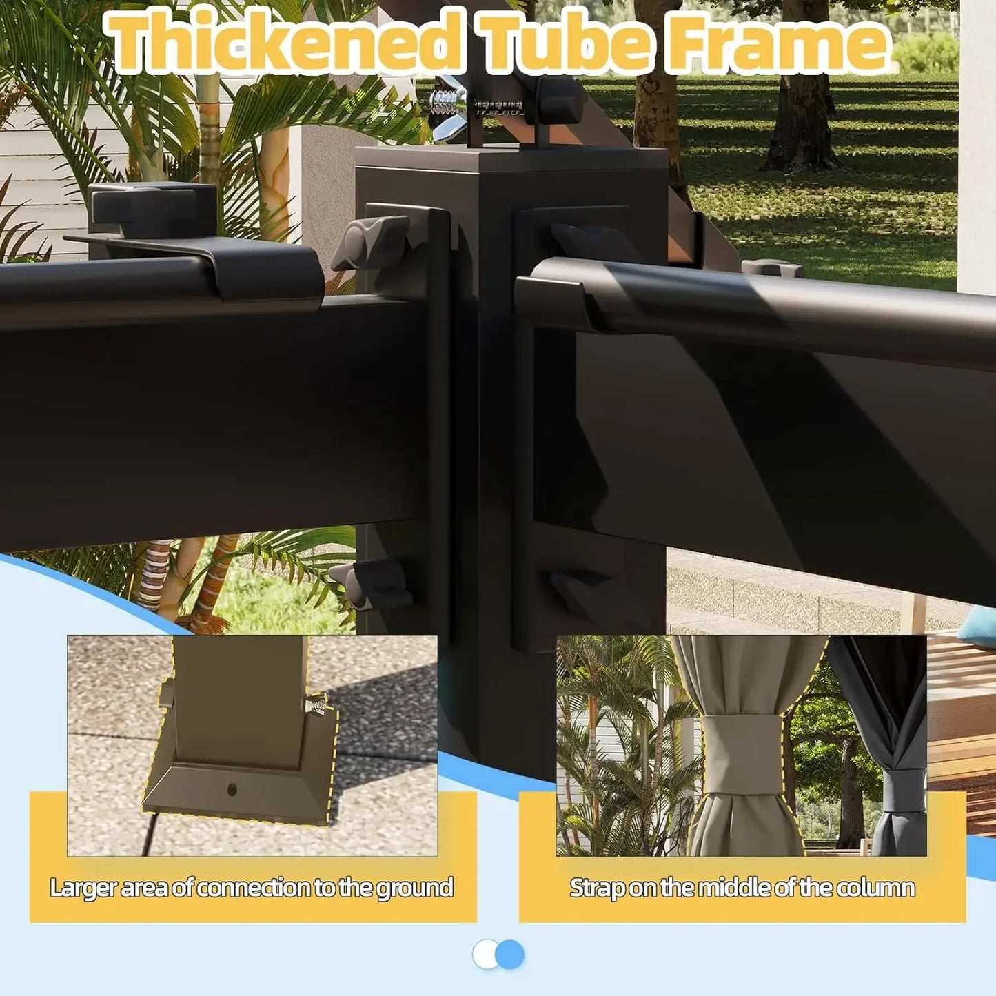 Outdoor 10x13 Grey Gazebo Metal Frame Double Roof Curtains