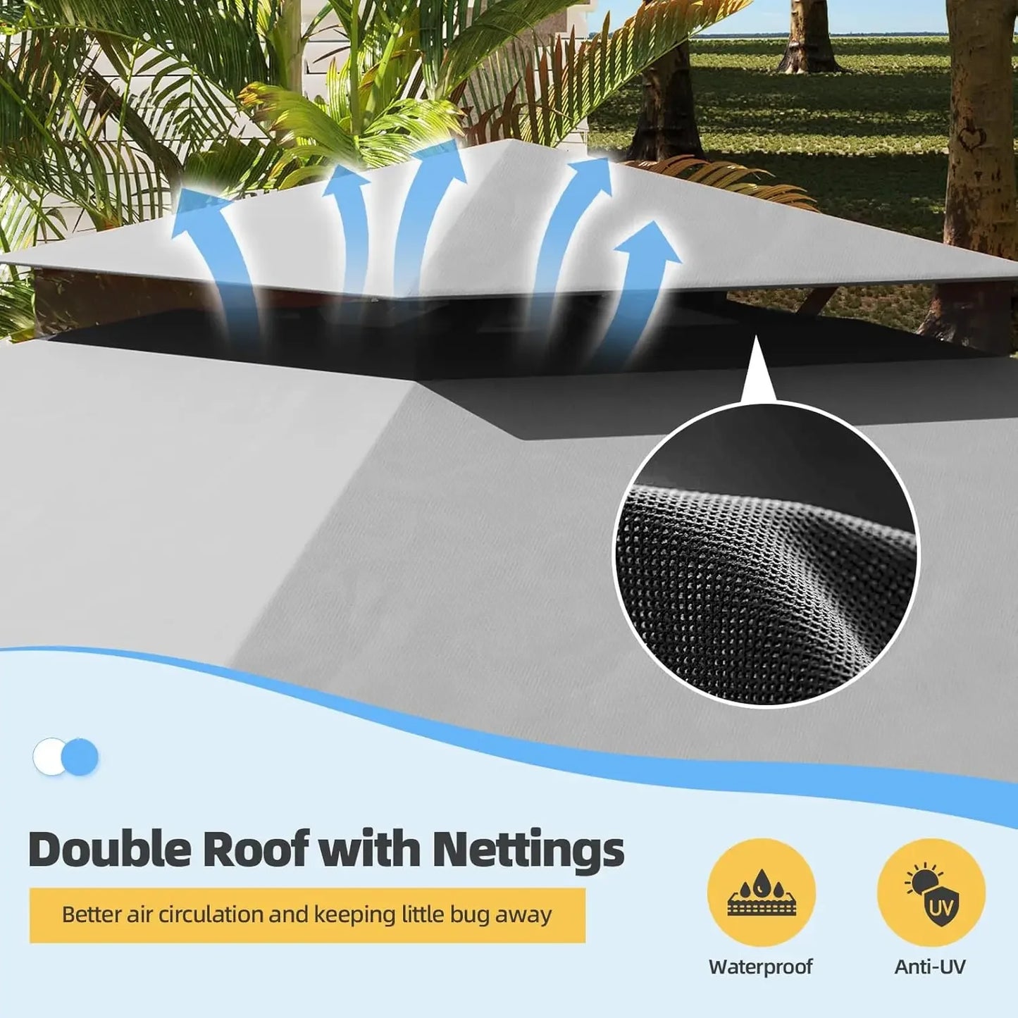 Outdoor 10x13 Grey Gazebo Metal Frame Double Roof Curtains