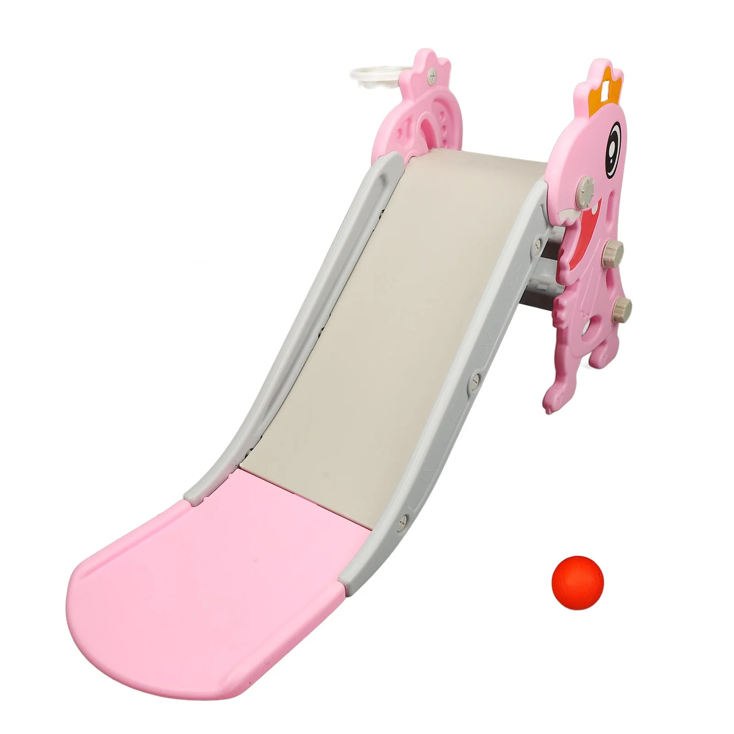 Toddler Indoor Slide Dinosaur Shape Non Slip Stairs Kids Slide with Basketball Hoop Climber for Ages 1 to 8 Years Old
