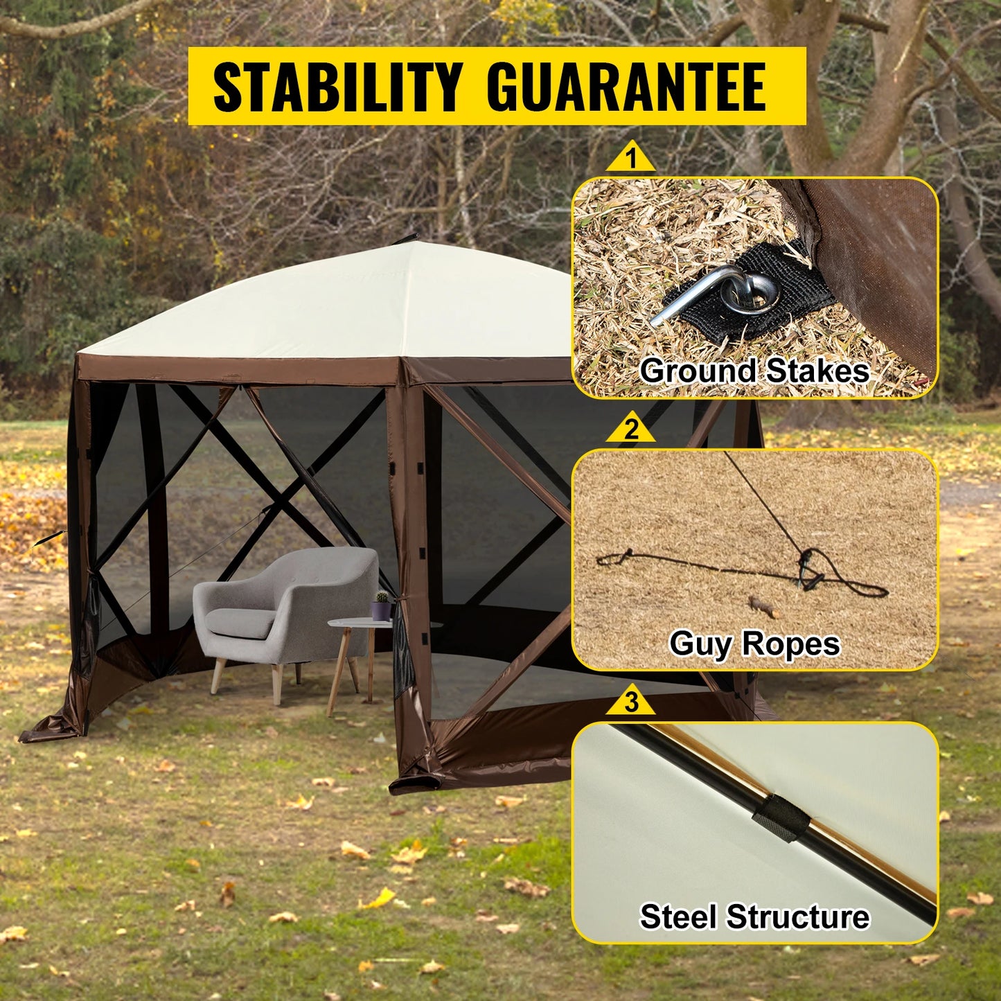 Vevor Pop Up 6 Sided Camping Gazebo Canopy 12 By 12
