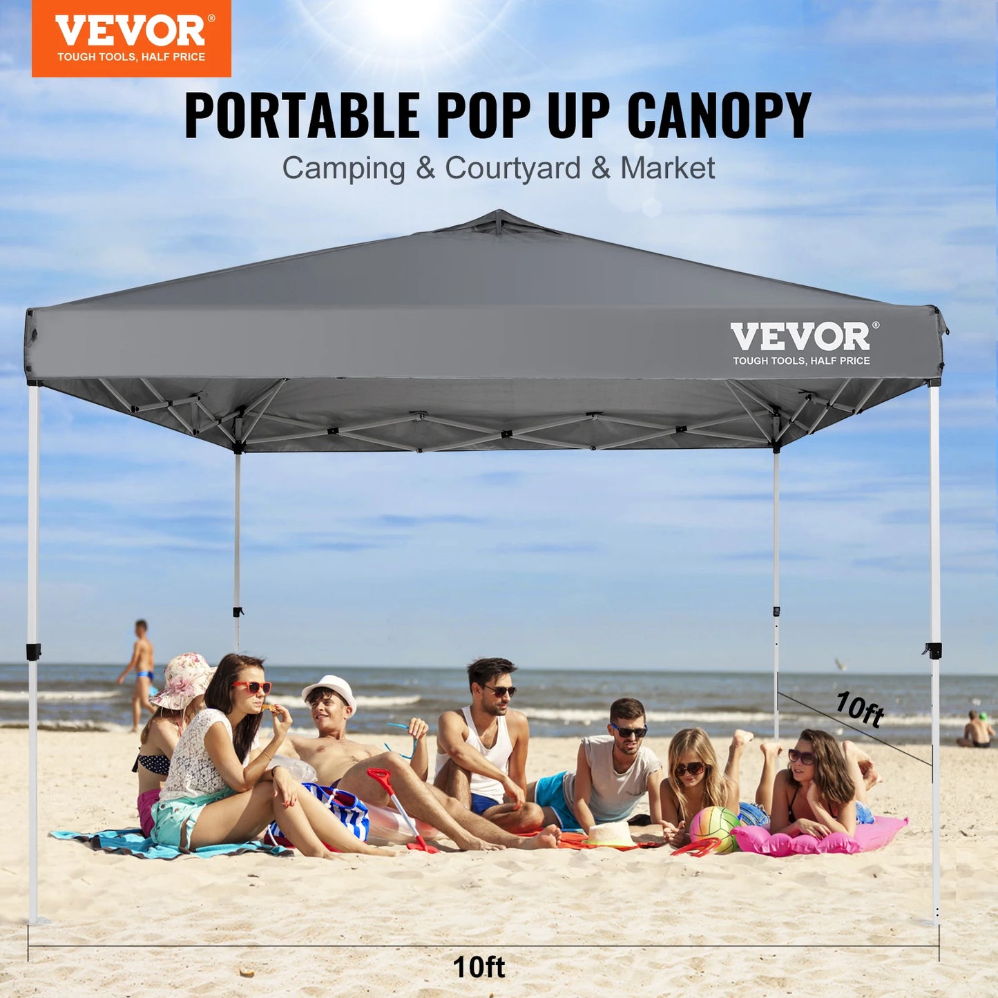 SucceBuy 10x10ft Pop Up Canopy Tent Waterproof Silver