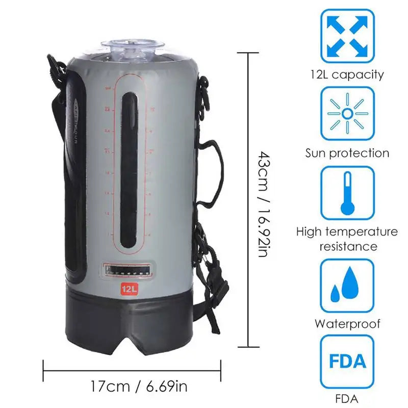 12L Portable Camping Shower Bag With Foot Pump Window