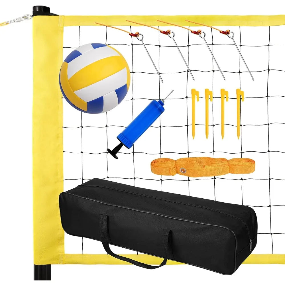 Portable Volleyball Net Set with Height Adjustable Poles Volleyball Ball Pump Boundary Line and Carrying Bag for Outdoor Use