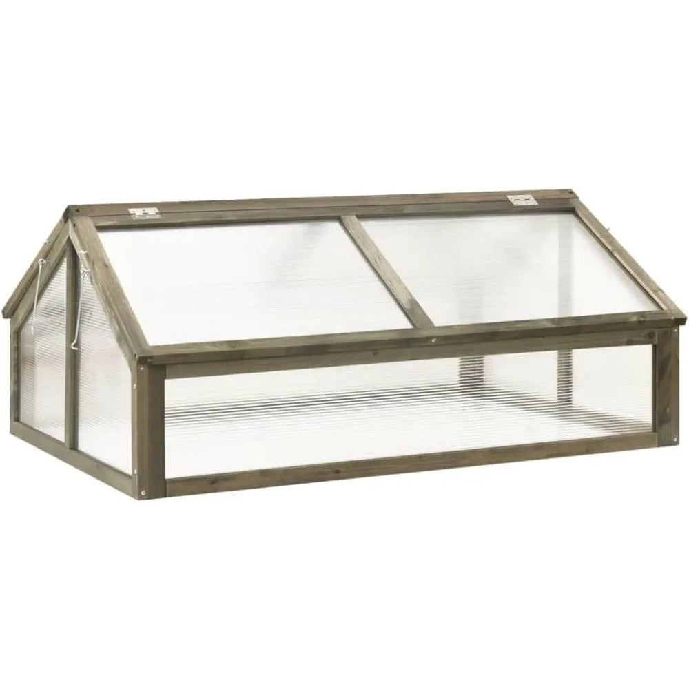 Wooden Greenhouse With Two Hinged Roofs Gray Solid Firwood