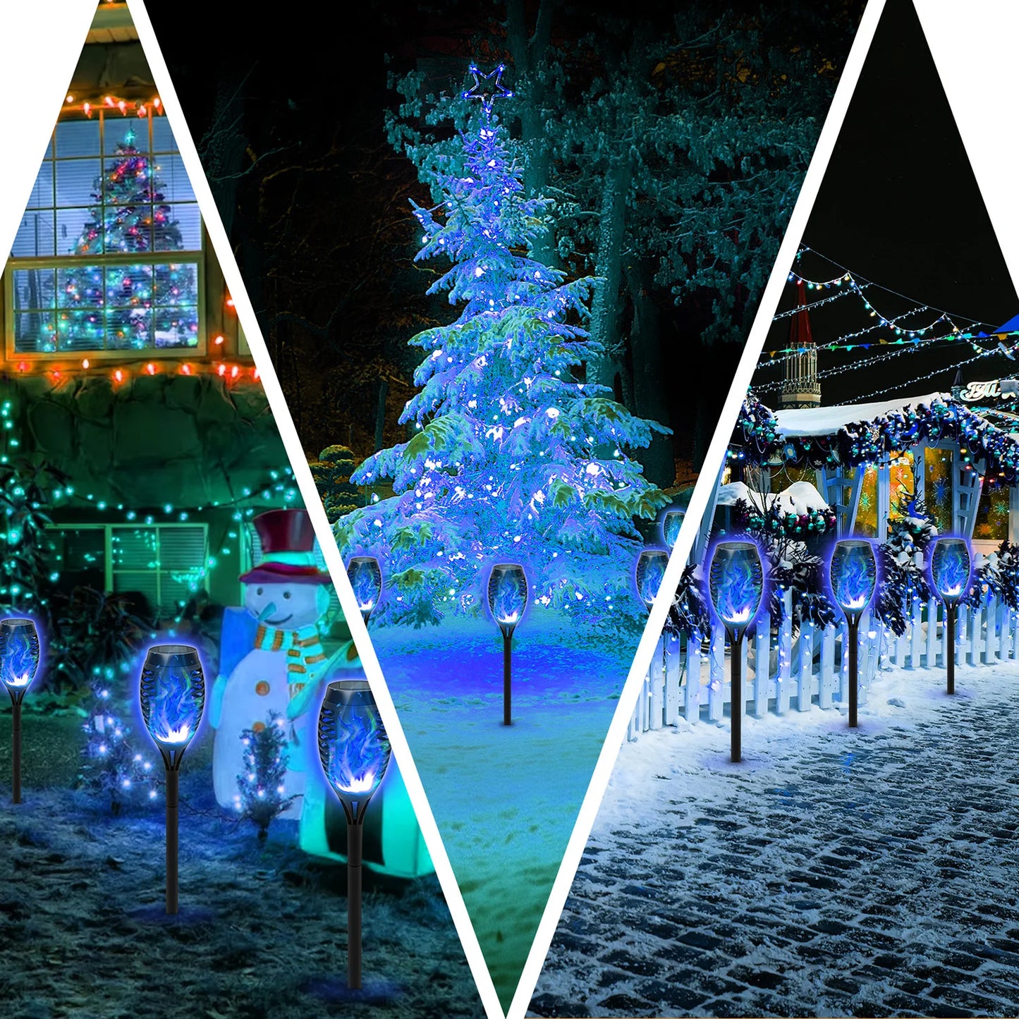 8 Pack Blue Solar Torch Lights Flickering Flame For Garden