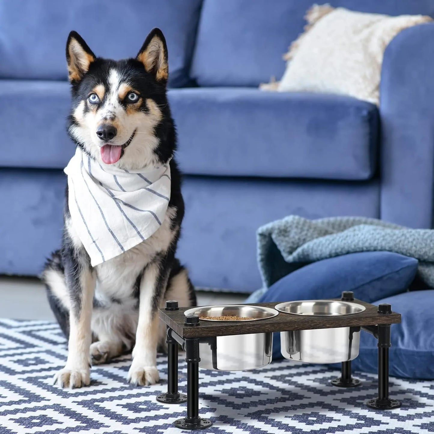 Raised Dog Bowl Stand For Large Dogs With 2 Bowls Farmhouse