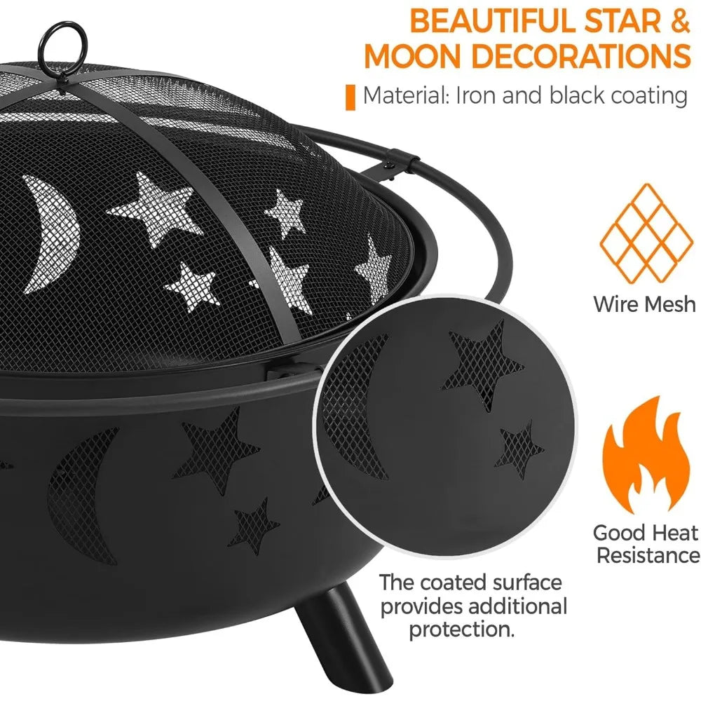 30 Inch Wood Burning Fire Pit with Spark Screen and Poker for Outdoor Patio Backyard Garden