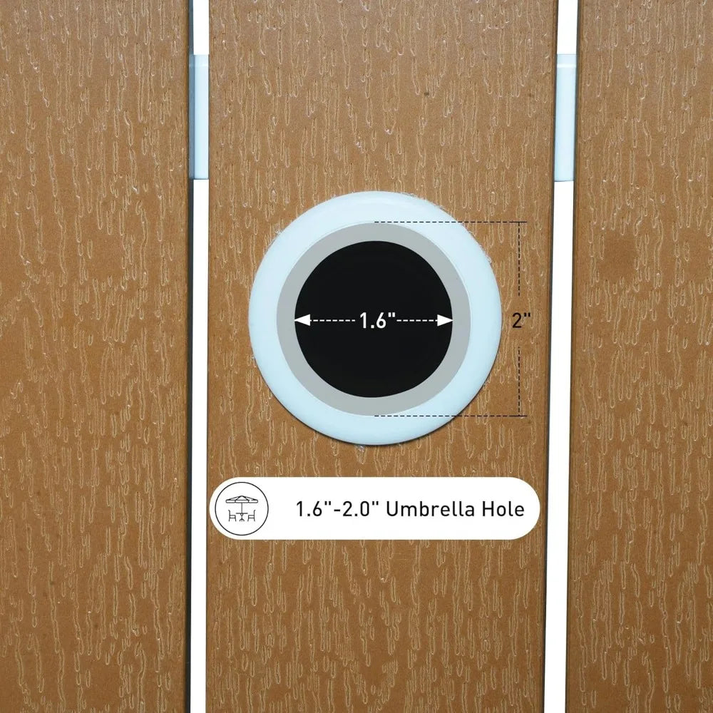 Outdoor Dining Table for 8 Person 71 Inch Aluminum Patio Dining Table with Adjustable Umbrella Hole Slat Rectangle Table Brown and White