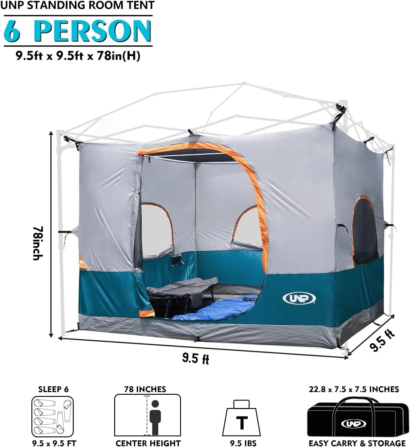 UNP Camping Canopy Tent Inner Tent for 10 x 10 Pop Up Canopy Simple Installation Fully Vented Roof Enclosed Canopy Space