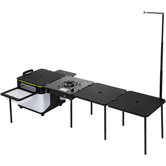 Outdoor Mobile Kitchen Portable Multifunctional Camp Box with Wheels All In One Integrated Cooking Station with Windproof Stove