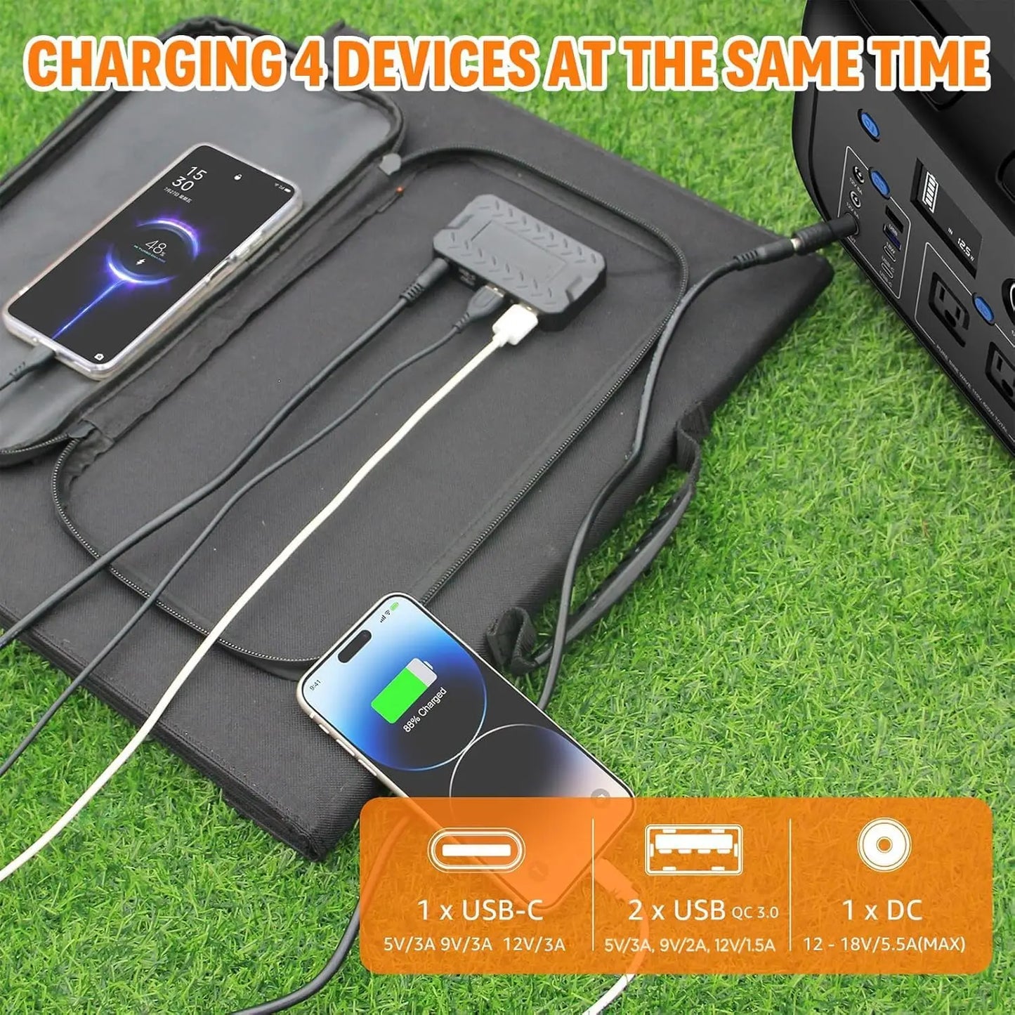 SinKeu Foldable Solar Panel 100W 60W 40W Portable Waterproof Solar Charger with USB DC Output for Power Station and Solar Generator