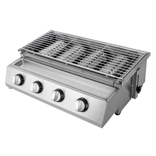 Stainless Steel Smokeless Barbecue Grill 4 Burners LPG Gas Portable Outdoor Patio Garden Grill