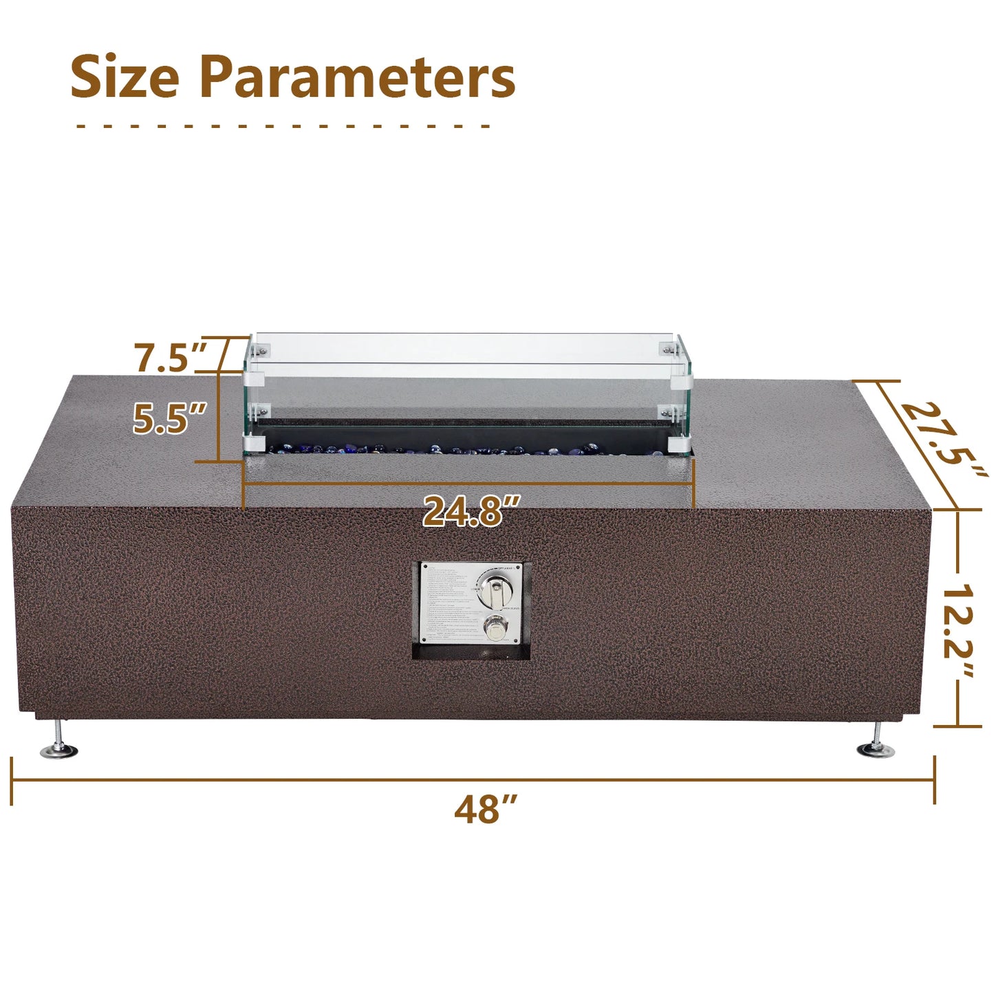 48 Inch Propane Fire Pit Table 50000 BTU with Wind Guard Glass Beads and Rain Cover Steel Outdoor Firepit for Patio Garden