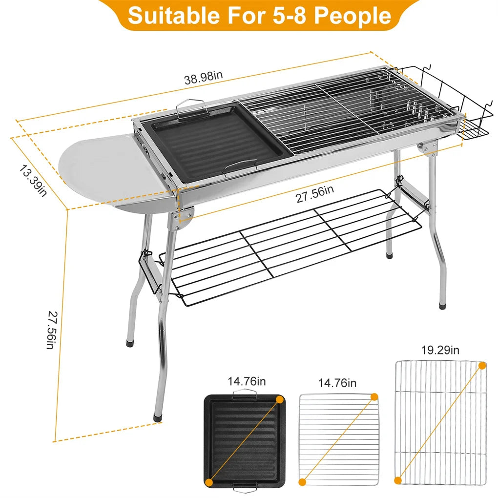 16.7x10x17.7 Inch Portable Charcoal Grill Foldable BBQ Suitcase Grill Shelf for Outdoor Camping Picnics and Garden Grilling
