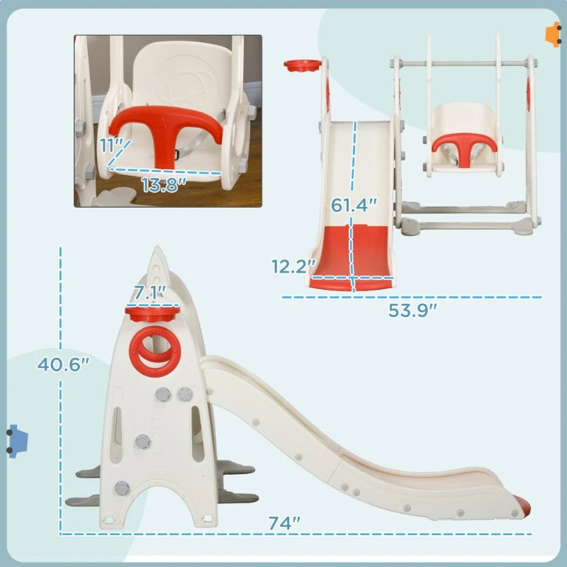 4 In 1 Toddler Playground Indoor Playset with Slide Swing Basketball Hoop and Climber for Kids 1 to 3 Years Old