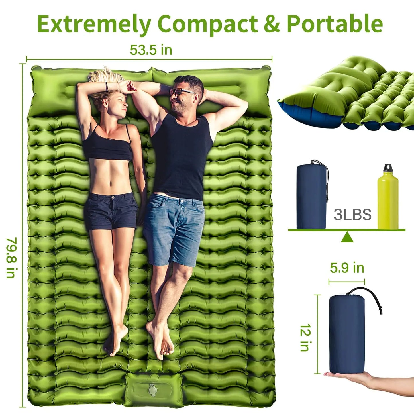 Westtune Double Inflatable Sleeping Pad 4 Inch Thick