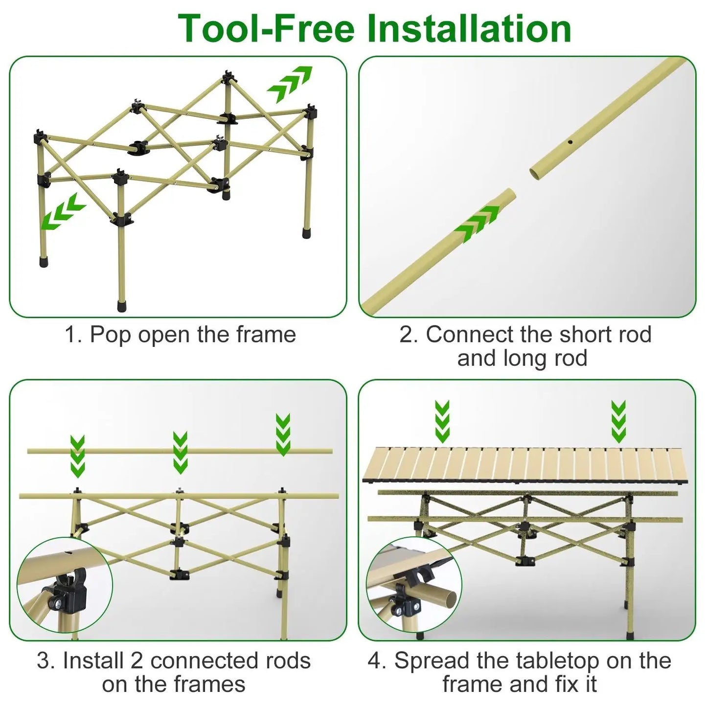 Folding Camping Table Portable Carbon Steel Heavy Duty Foldable for Outdoor Use 4 to 6 Person Grill