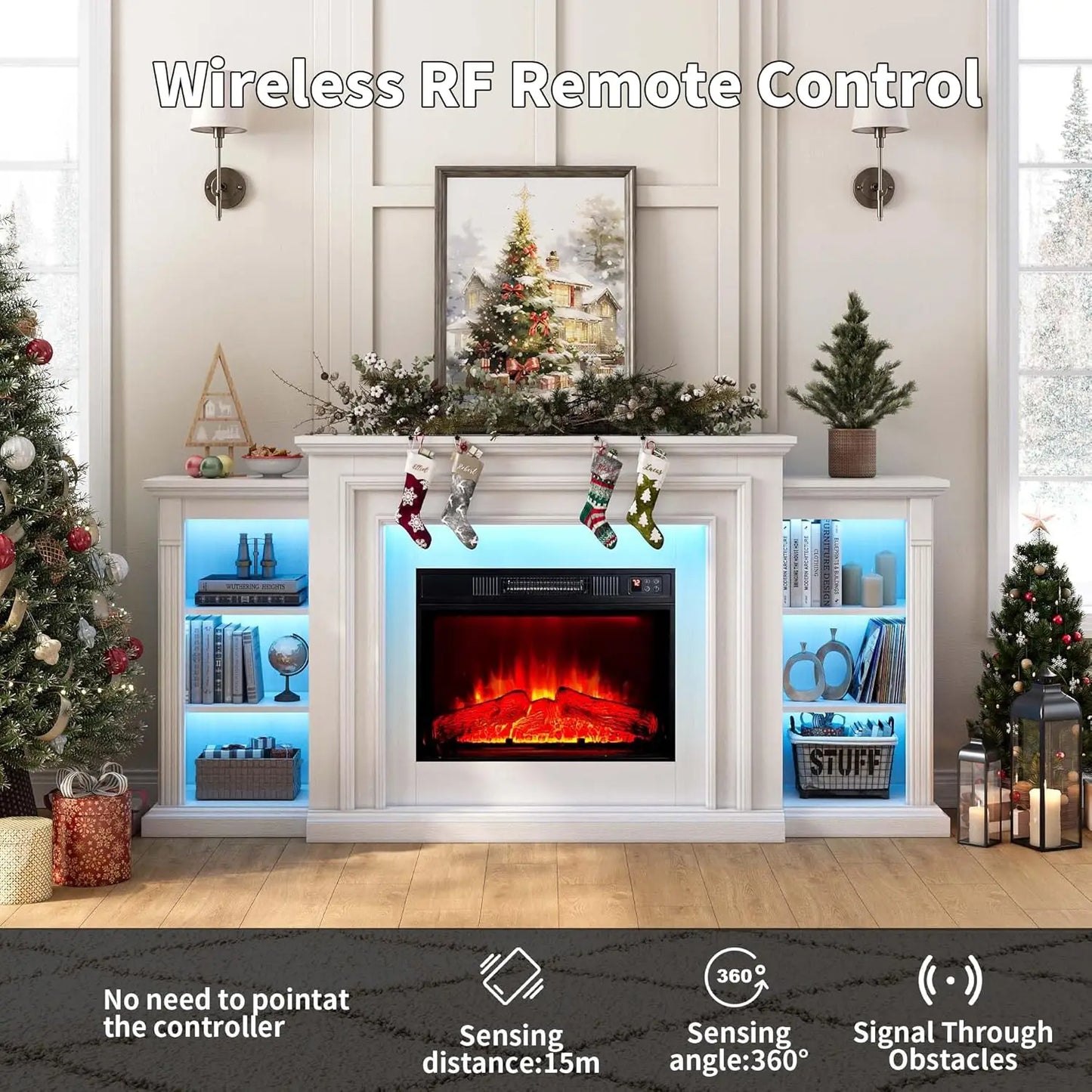 72 Inch LED Lights Electric Fireplace with Mantel Remote Control and Three Dimensional Molding for Living Room