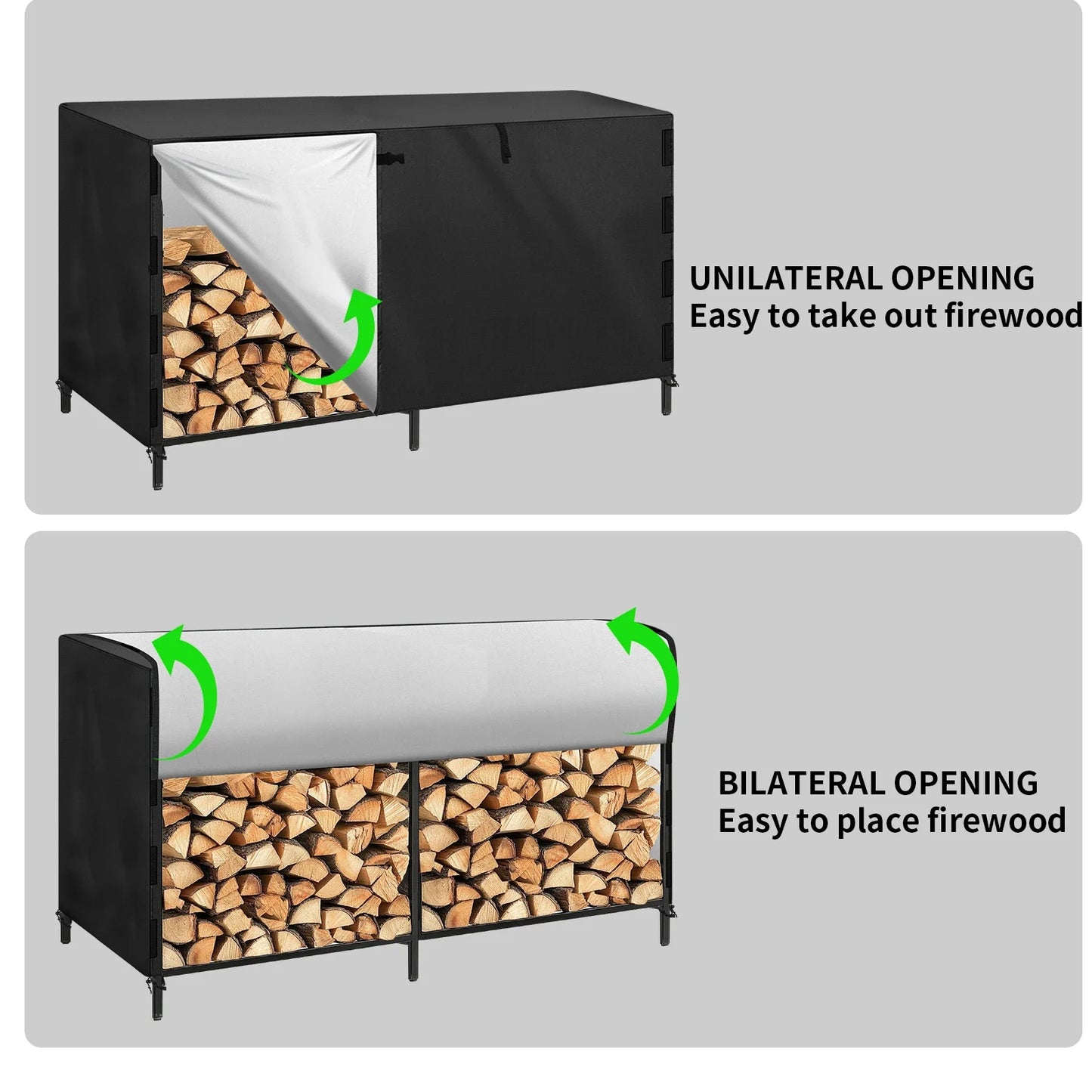Outdoor Firewood Rack Cover Waterproof 210D Oxford Fabric Wood Log Storage Dust Cover for 4 and 8 Foot Patio Wood Holder
