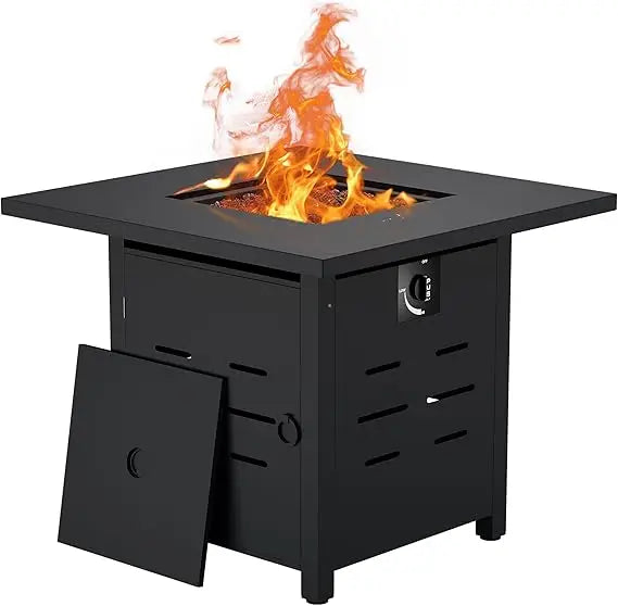 28 Inch 2 In 1 Propane Fire Pit Table 50000 BTU Gas Fire Pit with Lid and Lava Rock Outdoor Patio Fire Table