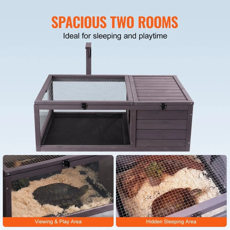 Tortoise Habitat Wooden Tortoise House Indoor and Outdoor Two Room 38x24x13 Inches
