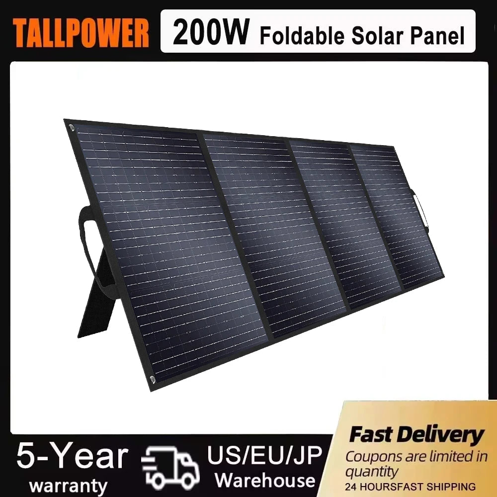 Tallpower 200W 18V Foldable Monocrystalline Solar Panel Ip65 Waterproof Mobile Charger for Laptop Power Supply Solar Generator Fishing