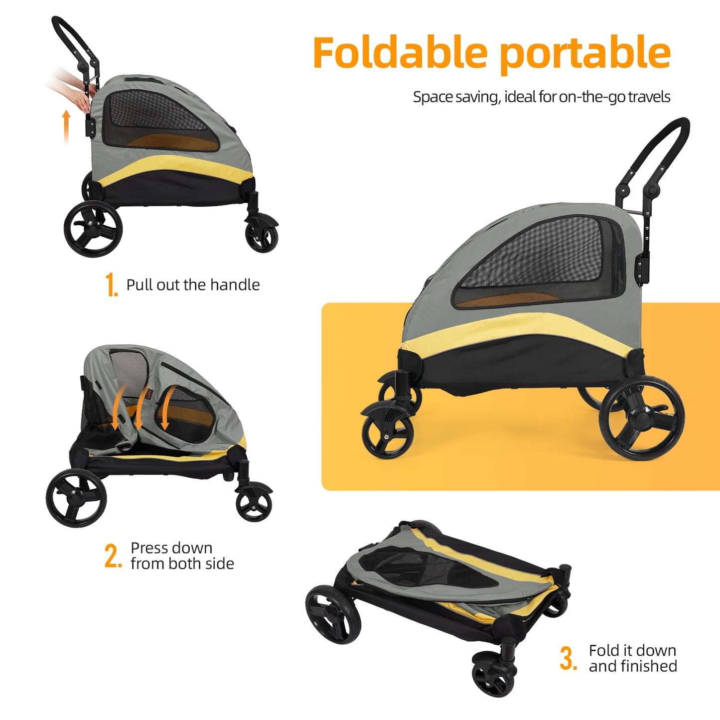 Dog Stroller Foldable Four Wheel Pet Jogger Wagon 55 Kg