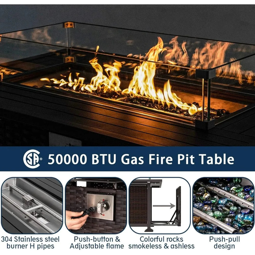 Patio Furniture Set with Fire Pit Table 6 Pcs Aluminum Outdoor Sectional Metal Modern Sofa Set