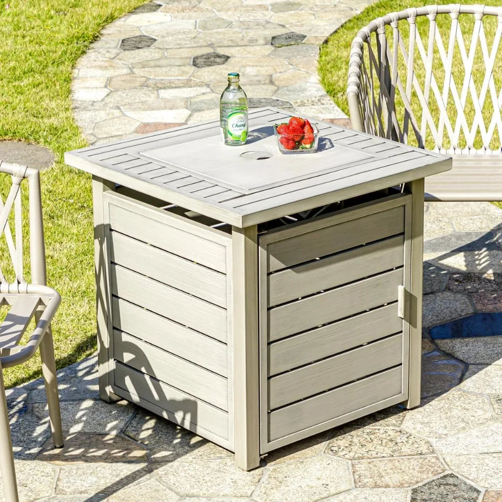 28 Inch Propane Fire Pit Table Outdoor Gas Firepit with Lid and Lava Rock 50000 BTU Square Modern Iron Fire Pit for Dining and Parties