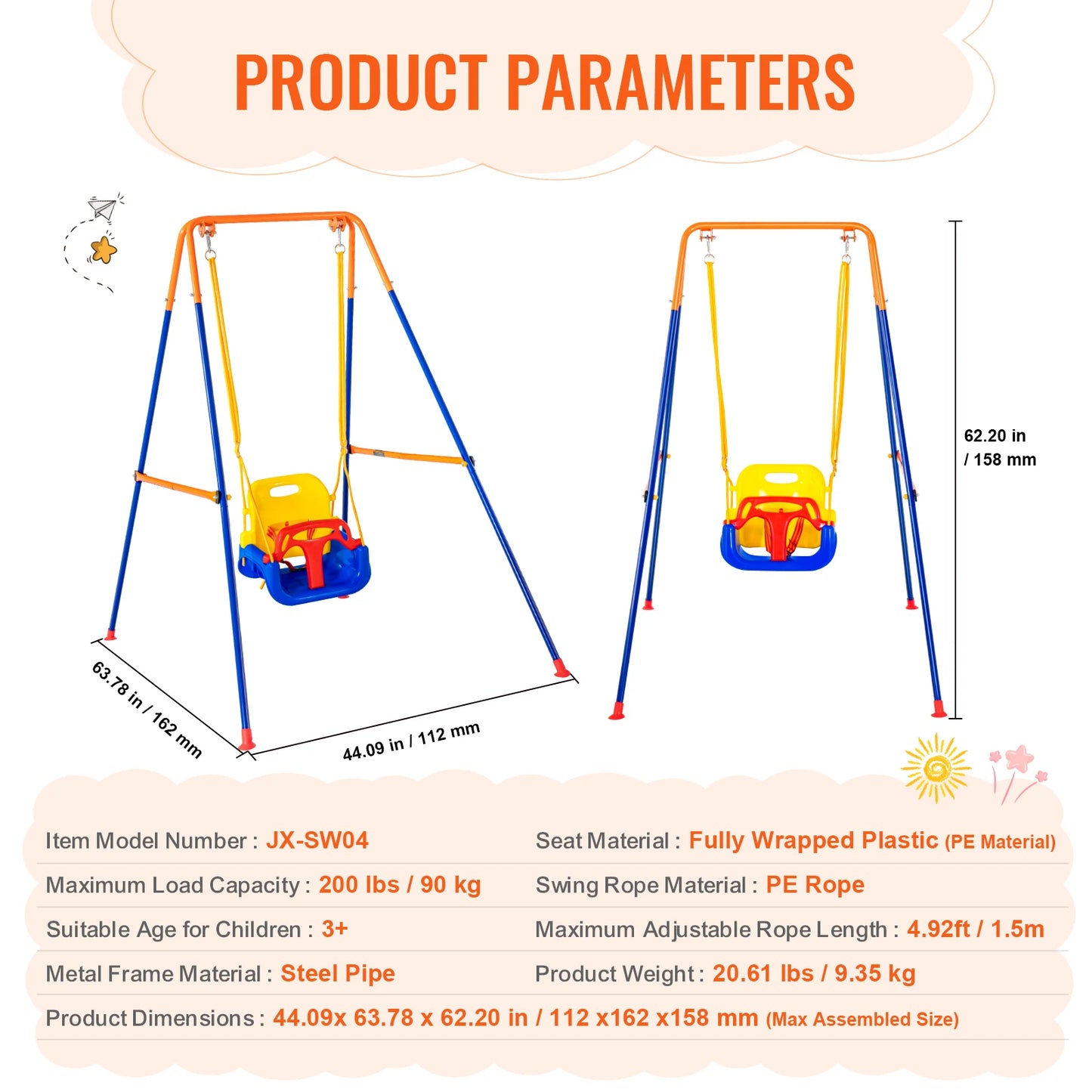 SucceBuy Swing Sets for Backyard 600 Pounds Capacity with 1 Saucer Swing Seat and 2 Belt Swing Seats for Kids Outdoor Play