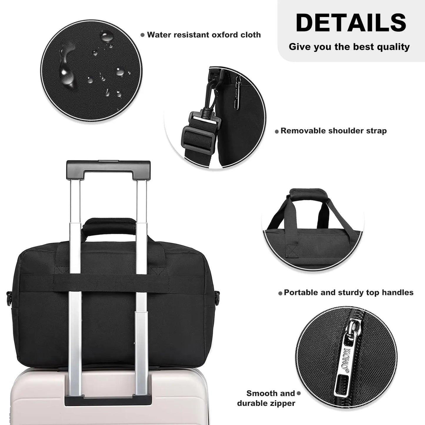 Kono Cabin Bag 40x20x25cm Underseat Carry On Hand Luggage Travel Duffel 20L